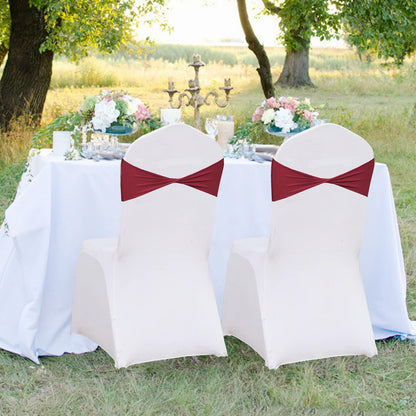 WYFMYD Spandex Burgundy Chair Sashes 50 Pcs Burgundy Sashes Bows Elastic Chair Cover Bands Ties Without Buckle for Wedding Party Events Ceremony Birthday
