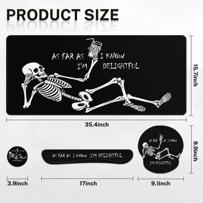 Britimes Black Skull Skeleton Keyboard Mouse Pad Set 4in1 Large Mousepad+Keyboard Wrist Rest+Mouse Wrist Rest+Coaster Set with Ergonomic Design for Home Office Computer 35.4x15.7 inches
