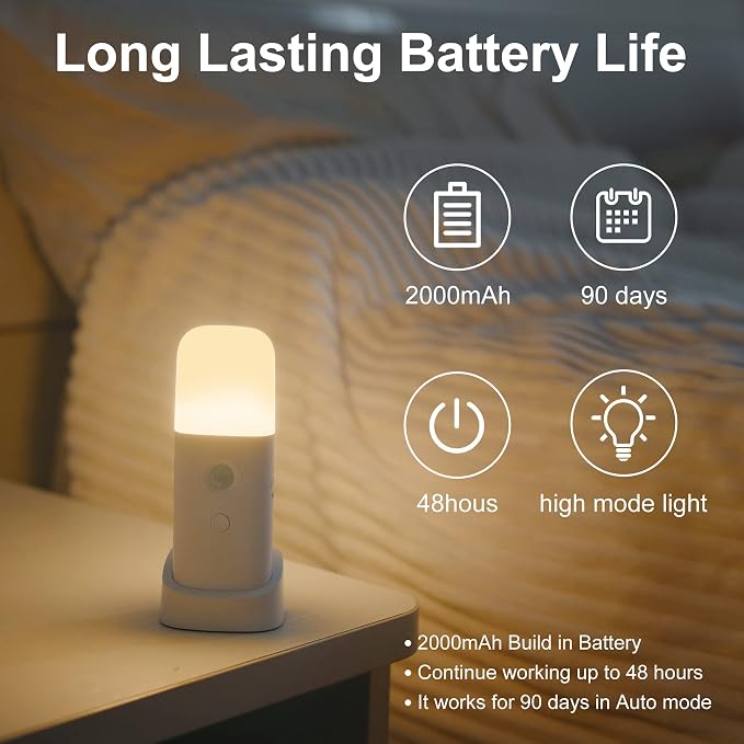 CREWEEL Motion Sensor Night Light, Dimmable Night Lights with 5 Brightness Levels, 2000mAh Rechargeable Battery Operated Light, Portable Motion Sensor Light for Kids Room, Bedroom, Hallway