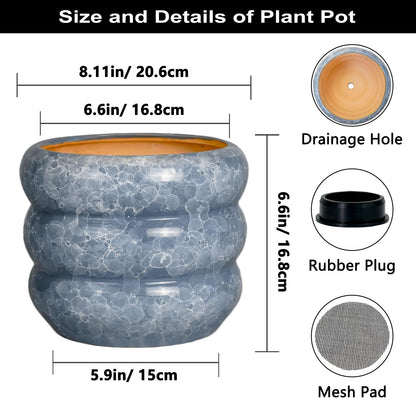 SQOWL Ceramic Planter 8 Inch - Indoor Plant Pot with Drainage Hole Outdoor Planter Round Flower Pot Modern Decorative Plant Pot for Home Office Decor Gray