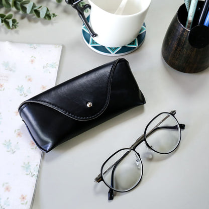 LogHog Portable Leather Sunglasses Pouch Soft Eye Glasses Carry Case for Women Men Student Horizontal Sunglass Box Case (Black)