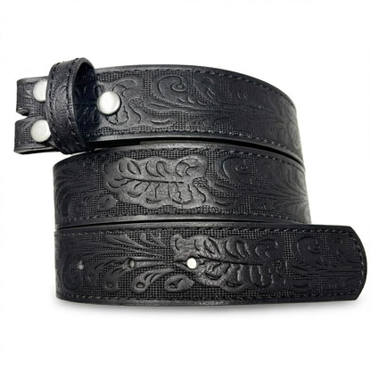 BC Belts Womens Leather Belt Strap with Embossed Western Scrollwork 1.25" Wide with Snaps (Black-M)