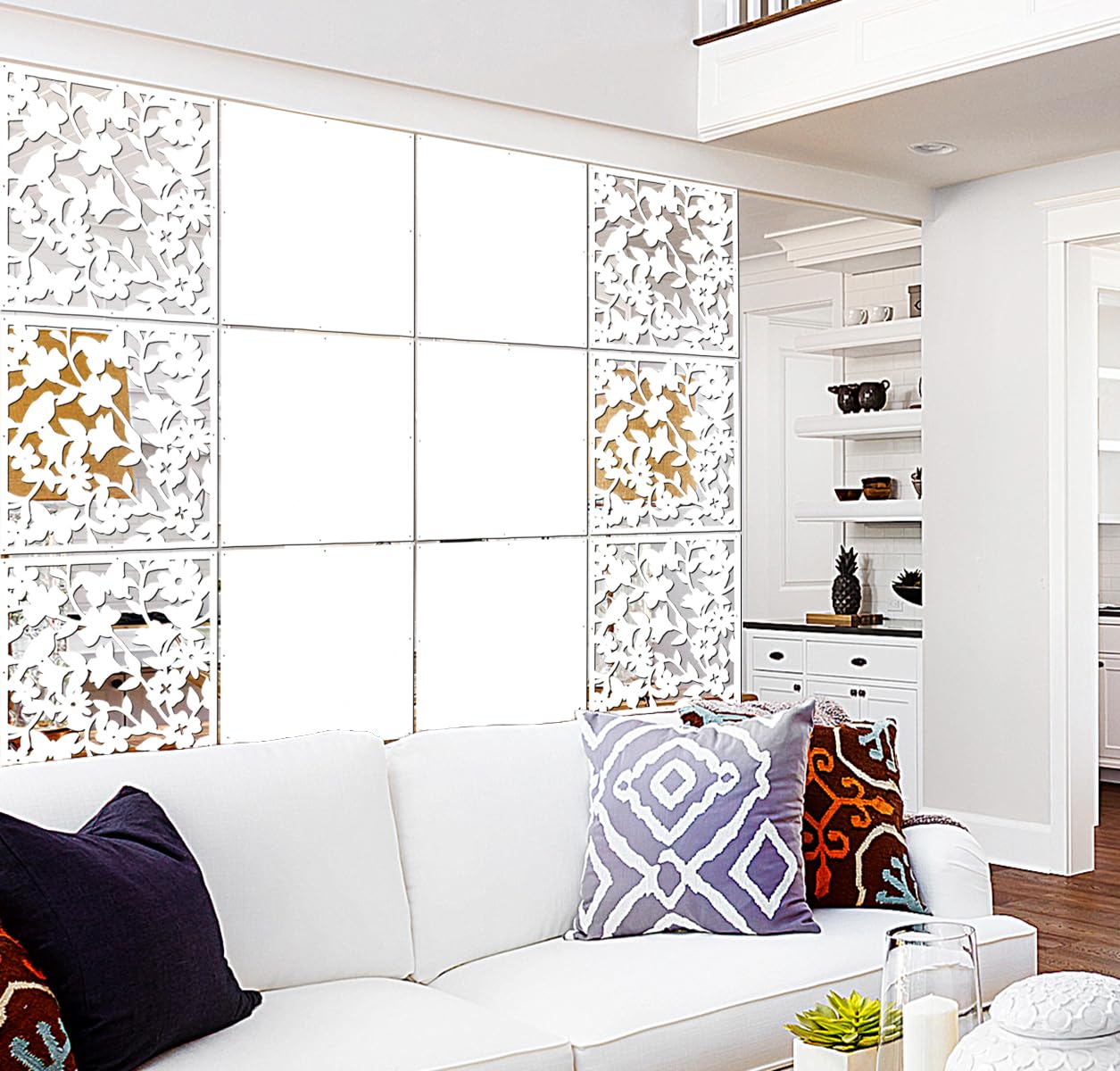 Lchen Hanging Room Divider Panel, 12 Pieces White Screen Panels Solid Board Cut Room Partition Home Decoration(Mixed,15.7"x15.7"x0.03")
