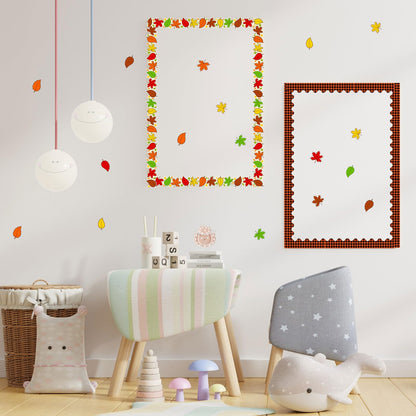 Trandraft 2 Rolls 65.6ft Fall Bulletin Board Borders Maple Leaves Rolled Bulletin Trim Orange Plaid Board Decorations Autumn Harvest Thanksgiving Party Classroom Office Wall Decor