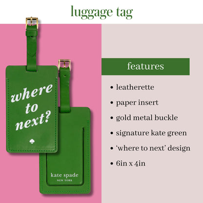 Kate Spade New York Vegan Leather Luggage Tag for Women, Durable Suitcase ID Tag, Where to Next