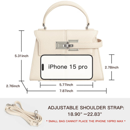Women's Top Handle Handbag Vegan Leather Crossbody Bag,WHITE,SMALL