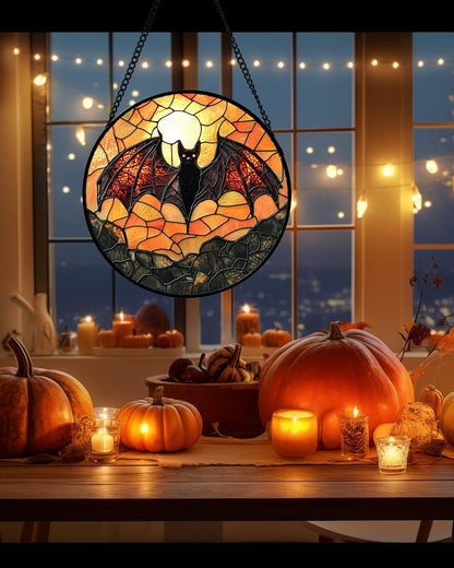 AMDERVEN Stained Glass Window Hanging, Black Bat Sun Catcher for Door Home Decor Animal Suncatcher Christmas Mother's Day Birthday Gifts for Women Men Mom and Nana 11.8 in
