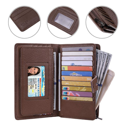 Itslife Womens Wallet,Large Capacity RFID Blocking Leather Wallets Credit Cards Organizer Ladies Wallet with Checkbook Holder,Coffee