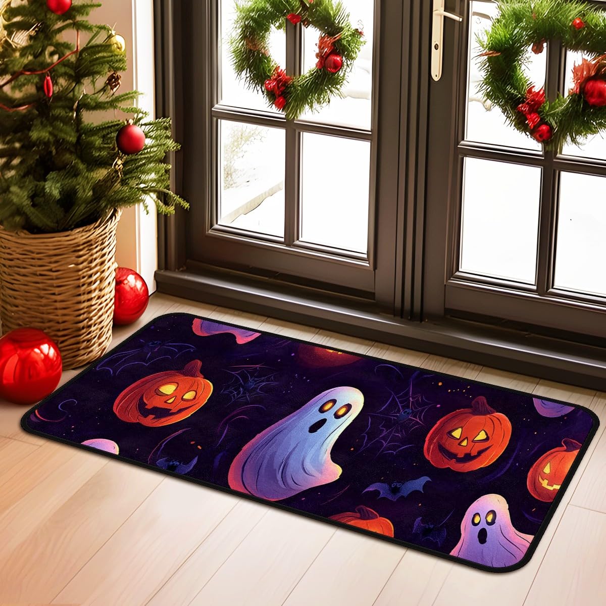 Ruiseye Halloween Holiday Pumpkin Kitchen Floor Mat, Area Rugs 17''x51'' Laundry Room Rug Runner for Laundry Room, Kitchen, Bathroom, and Mudroom