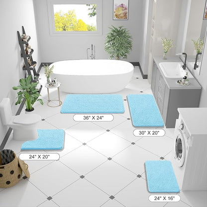 OLANLY Bathroom Runner Rugs 59x24, Soft Absorbent Chenille Bath Rugs, Rubber Backing Quick Dry, Machine Washable Long Bath Mats for Bathroom Floor, Tub and Shower, Home Decor Accessories, Sky Blue