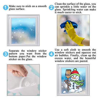 JarThenaAMCS 13.8 * 35.4'' Extra Large Christmas Window Clings 4 Sheets Cartoon Snowman Snowflake Window Stickers Double-Sided Glass Decals for Winter Xmas Home Classroom Office Party Decoration