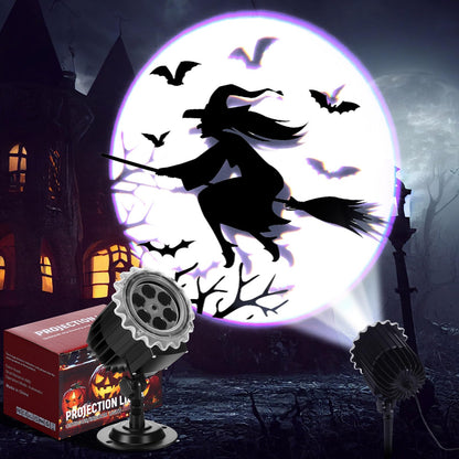 Lingvee Halloween Projector Light with 1 Film Slides Holiday LED Projector Lights Outdoor Reflectors Waterproof Landscape Decorative Rotation Lighting Movement Projection Lamp(Witch)