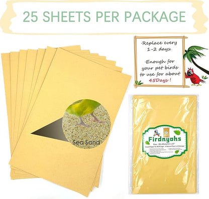 Firdnyohs 25PCS Gravel Paper for Bird Cage,11" x17" Bird cage Liner Gravel Paper Special for Bird Cage in sea Sand-Great for Hard-Billed Birds Safe& Clean & Easy for Improved Digestion…