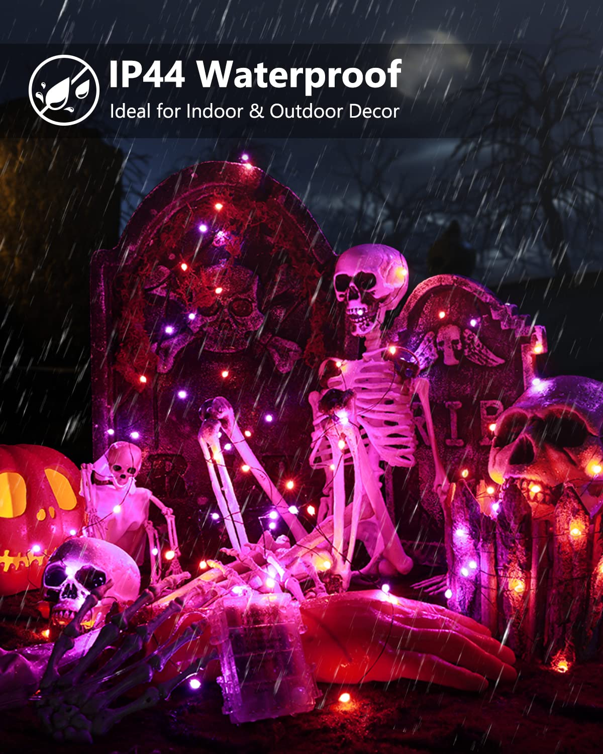 ODEETRONIC Orange Purple Halloween Lights, 2 Pack 16.4ft 50 LED Orange Fairy Lights String, 8 Modes Battery Operated Purple Twinkle Tree Lights with Remote Timer for Party Home Indoor Outside Decor