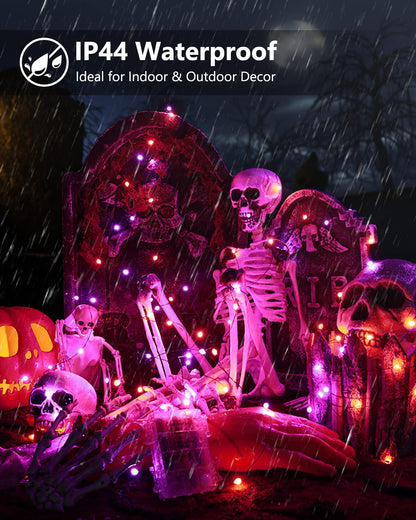 ODEETRONIC Orange Purple Halloween Lights, 2 Pack 16.4ft 50 LED Orange Fairy Lights String, 8 Modes Battery Operated Purple Twinkle Tree Lights with Remote Timer for Party Home Indoor Outside Decor