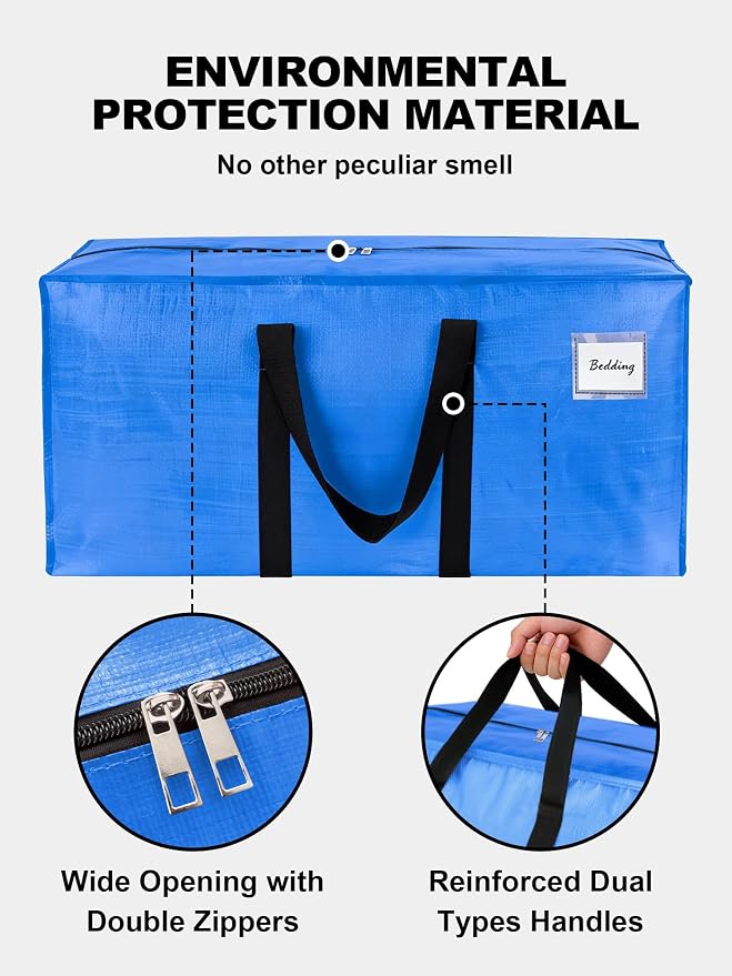HOMESURE Supports 200lbs Heavy Duty Moving Bags - Strong Zipper & Wrap-Around Handles - Water-Resistant Storage Totes, Durable Alternative to Moving Boxes - 12 Pack - Sky Blue