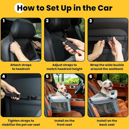 Conlun 2-Pack Dog Car Seat Boosters for Small Pets Under 20lbs, Portable Travel Puppy Car Seats with Internal Steel Frame, Comfort Cushions & Storage Pockets, Grey
