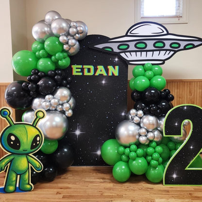 Enanal 154pcs Alien Balloon Arch Kit - Green Black Silver Latex Balloons with Alien/UFO/Cow/Burst Foil Balloons for Alien Decorations, Space Birthday, Trunk or Treat Car Decor