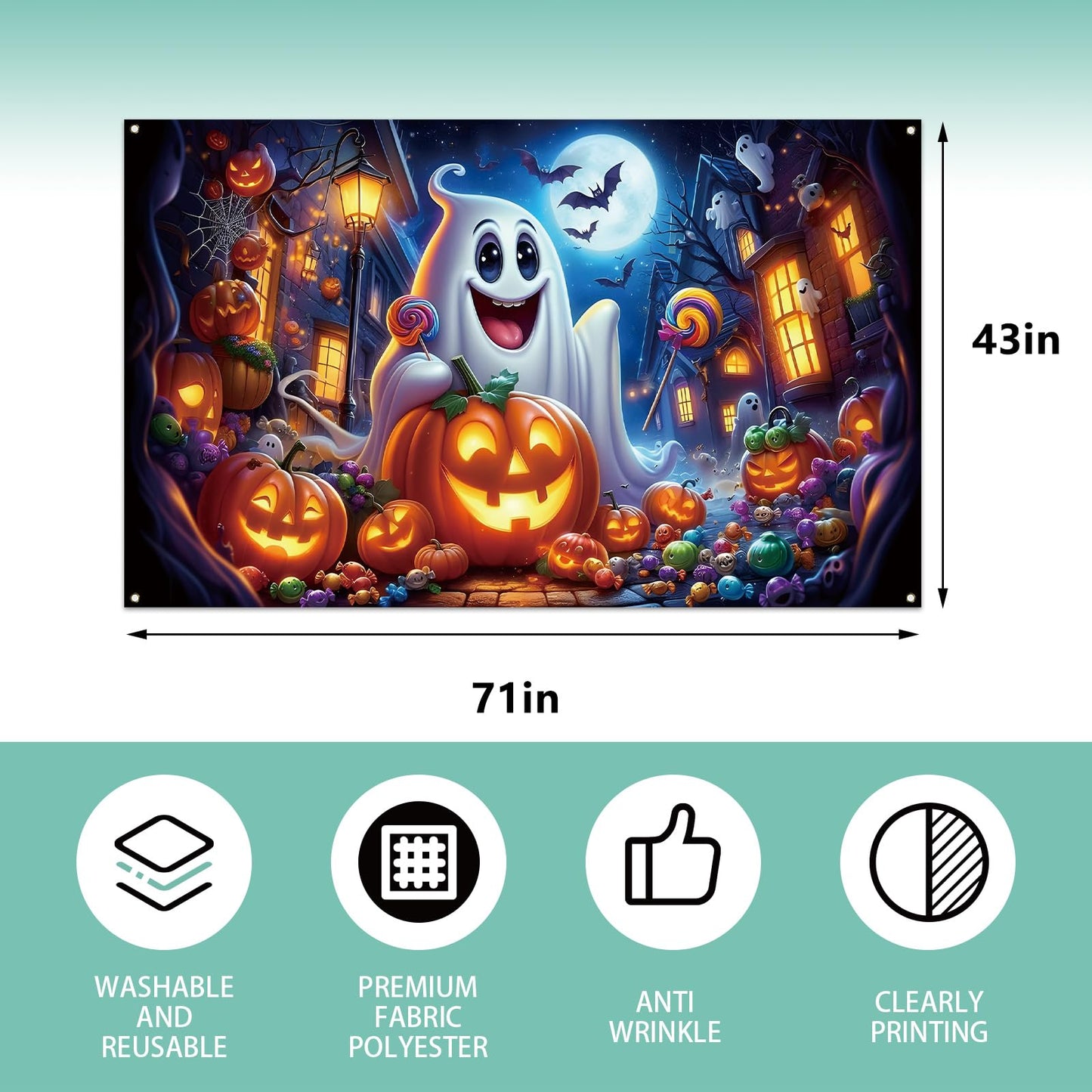 Ghost Pumpkin Halloween Photo Backdrop,Night Moon Banner Party Decorations and Supplies for Home-71×43''