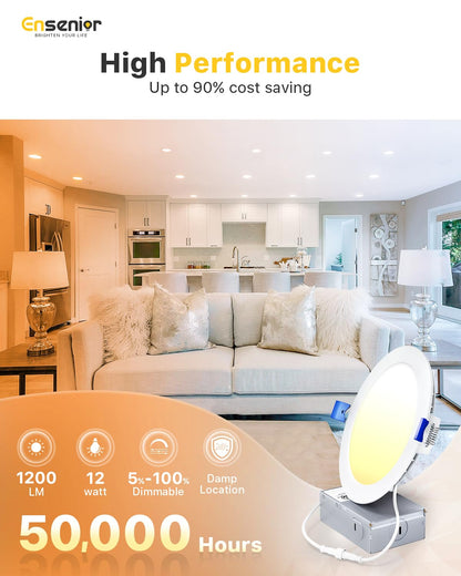 Ensenior 6 Inch LED Recessed Light, Dimmable, 5000K Daylight, 1050LM, 12W, Damp Rated, Ultra-Thin, Aluminum,