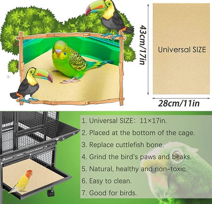 Firdnyohs 20PCS Gravel Paper for Bird Cage,11x17 Inch Bird cage Liner Gravel Paper Special for Bird Cage in sea Sand-Great for Hard-Billed Birds Safe& Clean & Easy for Improved Digestion…