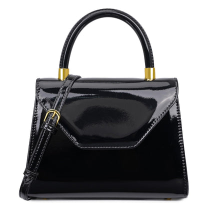 Milisente Women's Top Handle Clutch Purse Vegan Leather Crossbody or Handheld Bag For Day And Night Structured Patent Purse with Detachable and Adjustable Strap (Black)