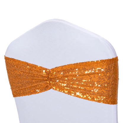 Poise3EHome Orange Sequin Chair Sashes 50 Pack,Folding Chair Cover Bands for Halloween Wedding Party Ceremony Banquet Decorations