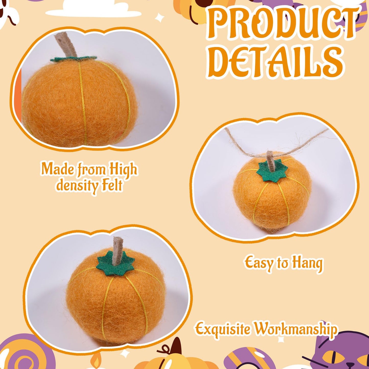 CHGCRAFT 10 Pcs Wool Felt Pumpkin 1.7 Inch Mini Fall Handmade Wool Felt Pumpkins for Crafts Autumn Thanksgiving Halloween Party Favors Farmhouse Decor, Orange Yellow