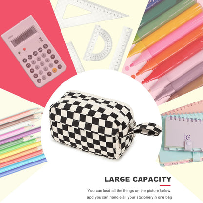 Bluboon Big Capacity Pencil Case Pouch Pen Case School Supplies - Cute Pencil Box Bag for Teen Girls Boys Women Man (Black White Checked)