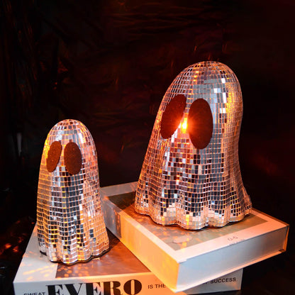 2 Pcs Halloween Disco Ghost Decor Ghost Disco Ball Table Decoration Indoor Glitter Sign Halloween Tiered Tray Decor for Props Home Tabletop Decorations