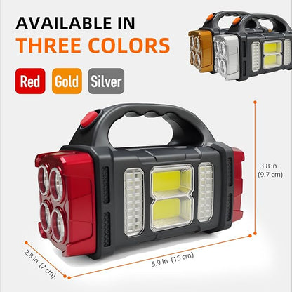 Solar Handheld Flashlight, 4 Lighting Modes Rechargeable LED Work Light, USB-C & Solar Powered Portable Lantern,Emergency Camping Light for Outdoor, Hiking, Power Outage (Silver-2pcs)