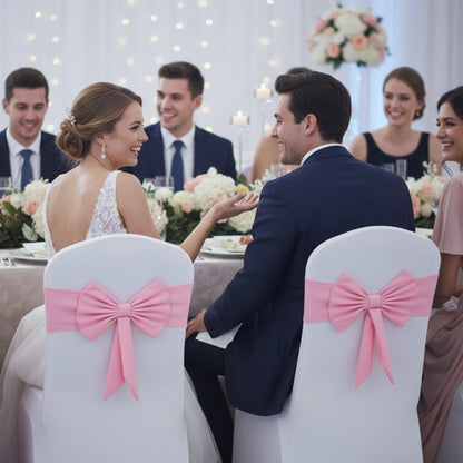 LOYIM 10 Pcs Spandex Chair Sashes for Wedding Elastic Chair Bows Sashes Universal Decorative for Party Baby Shower Ceremony Reception Banquet Decorations(Pink)