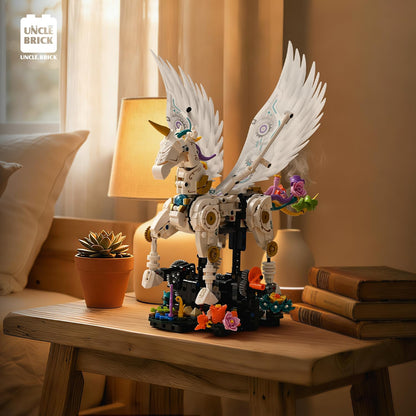 UNCLE BRICK Magical Unicorn Building Blocks Set with Crank‑Handle Motion, Poseable Legs & Wings, Flower Base, Creative STEM Construction Toy for Girls 8-12, Kids & Teens, Unicorn Sets Compatible