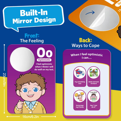 Broytain Emotion Cards for Kids, 26 Feelings Cards with Built-In Mirror, SEL Learning Flashcards with Coping Skills, ADHD/Autism Learning Materials, Emotions Flashcards for Therapy, Home Use