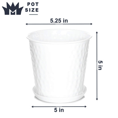 Monarch Abode 20010 Indoor Plants (Set of 3) Hand Hammered Flower Succulent Pots Planter with Drainage Hole, Classic White