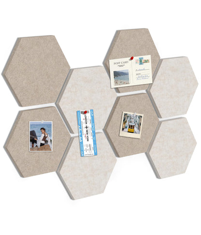 Toptople 12 Inch Large Hexagon Cork Board for Walls, 8 Pack Felt Bulletin Board Tiles, Pin Board with Push Pins for Office Photo and Note, Tan Mix