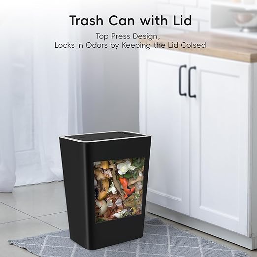 Lysam Small Trash Can, 3 Pack 4 Gallons Bathroom Garbage Can with Lid Press-Top, Small Waste Basket with Trash Bags, Slim Plastic Garbage Bin for Dorm, Office, Bedroom, Kitchen, Living Room (White)