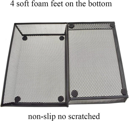 HAHIYO Stackable Mesh Tray Cup 9 x 6 x 2 inches Sturdy Container for Desk Drawer Organizer Collection for Home Office School kitchen Soft Foam Feet No Sharp Edges 1 Pack Black