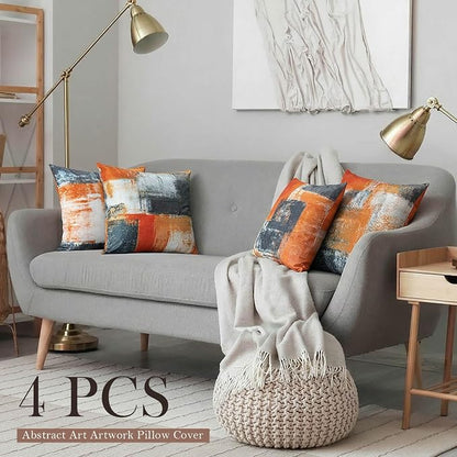 Burnt Orange Throw Pillow Covers 16x16 Set of 4 Decorative Cushion Cover Taupe Abstract Art Painting Pillow Covers for Sofa Couch Bedroom Living Room Outdoor Home Décor