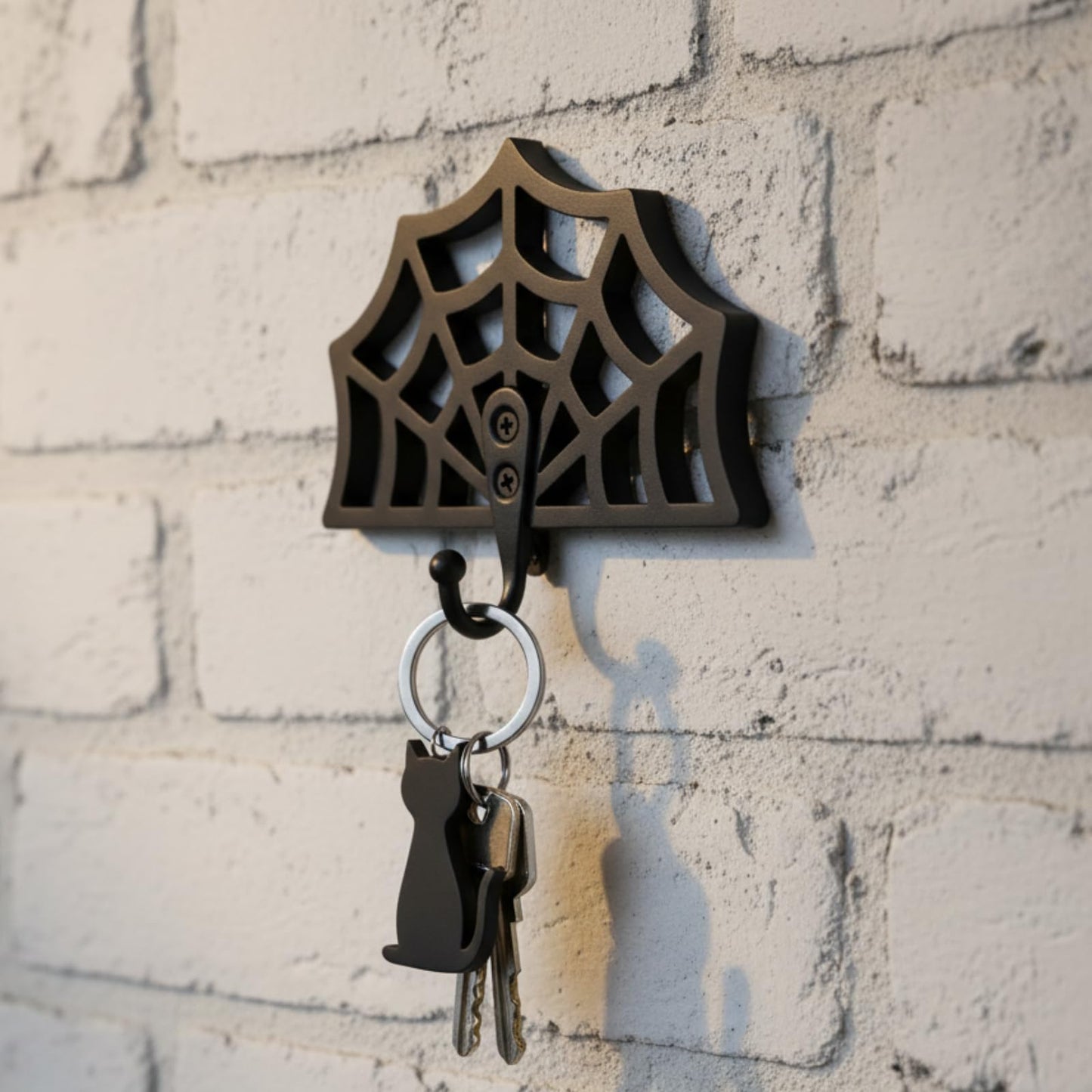 Thyle 4 Pcs Black Cobweb Wall Key Holder Gothic Wooden Key Hooks for Wall Mount Cute Home Decor for Keys Door Coats Towels Bags Spider Web Decor for Bathroom Kitchen Living Room Bedroom