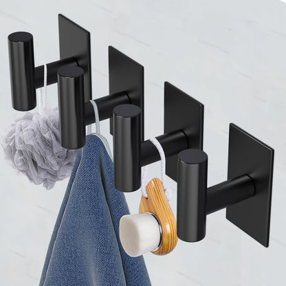 VAEHOLD Wall Towel Hooks, Heavy Duty Sticky Holder Waterproof Towel Hooks for Hanging Coat, Clothes, Closet Hook Wall Mount for Kitchen (Black, 4 Pack)