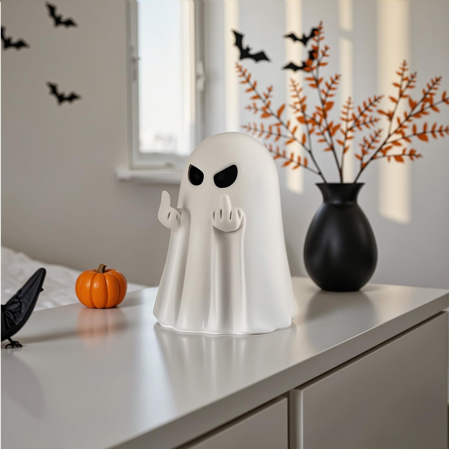 UNDWXFS Halloween Middle Light Up Ghost Figurine,5.1" Large Cute Spooky Ghost Statue,Halloween Decorations Indoor,Resin Statue for Party, Home, Indoor & Porch Decor
