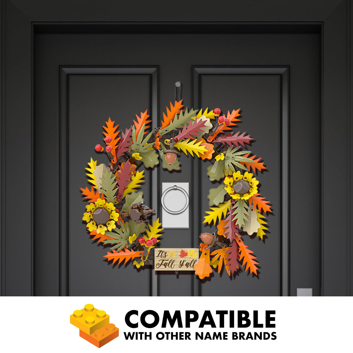 Brickcraft Harvest Wreath Brick Building Kit, 382 Pieces | DIY Autumn & Halloween Home Décor | 2-in-1 Fall Wreath & Garland Craft | Festive Thanksgiving Decoration Gift for Kids & Adults, Ages 8+