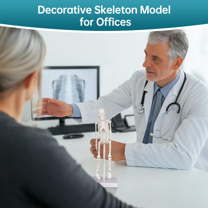 Mini Skeleton Model, 7.8" Small Anatomy Skeleton Figure, Movable Arms and Legs, Human Body Model with Base, Human Bones for Teaching Tool, Decoration