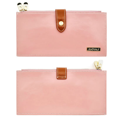 ANDOILT Women's Genuine Leather Wallet RFID Blocking Credit Card Holder Zipper Purse Cell Phone Handbag Pink