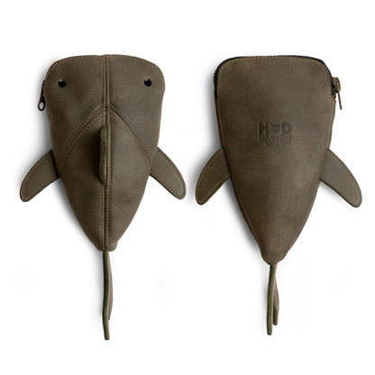 Hide & Drink, Full Grain Leather Zipper Coin Pouch, Change Bag, Pencil Purse, Scissors Case, Shark Shaped Cable Holder, Wallet, Makeup, Stuffed Animal, Handmade, Dark Jade