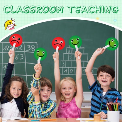 30 Pack Face Classroom Voting Paddles Handy Teacher Classroom Event Supplies Plastic Face Sign Green Red Yes or No Paddles True False Paddles for School Student