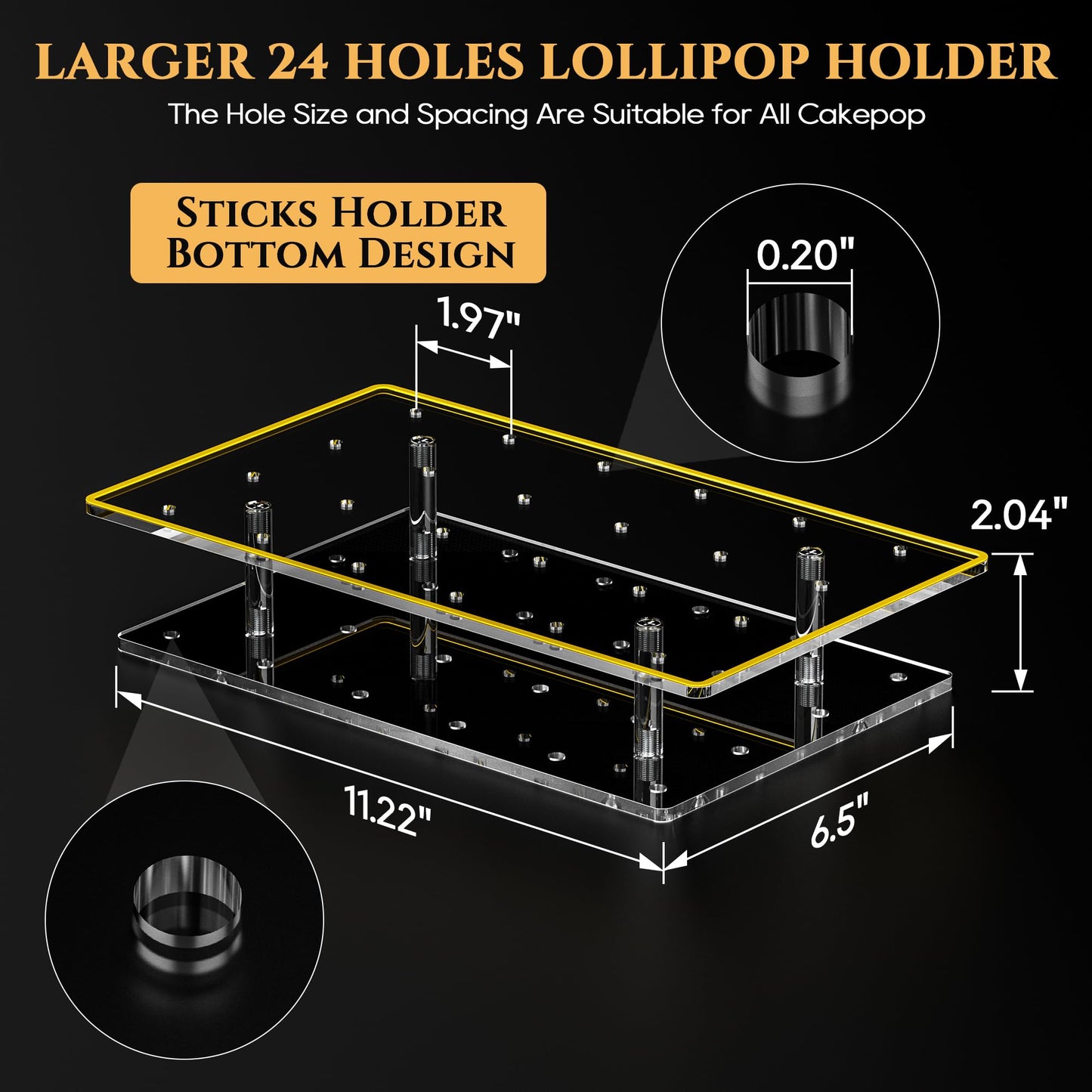 DEMEGA Cake Pop Stand 24 Holes Lollipop Display Stand, Acrylic Clear Cake Pop Holder Lollipop Display for Dessert Table Weddings Birthday Party Halloween Candy Decorative