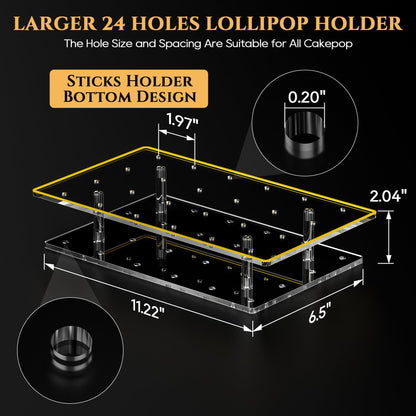 DEMEGA Cake Pop Stand 24 Holes Lollipop Display Stand, Acrylic Clear Cake Pop Holder Lollipop Display for Dessert Table Weddings Birthday Party Halloween Candy Decorative