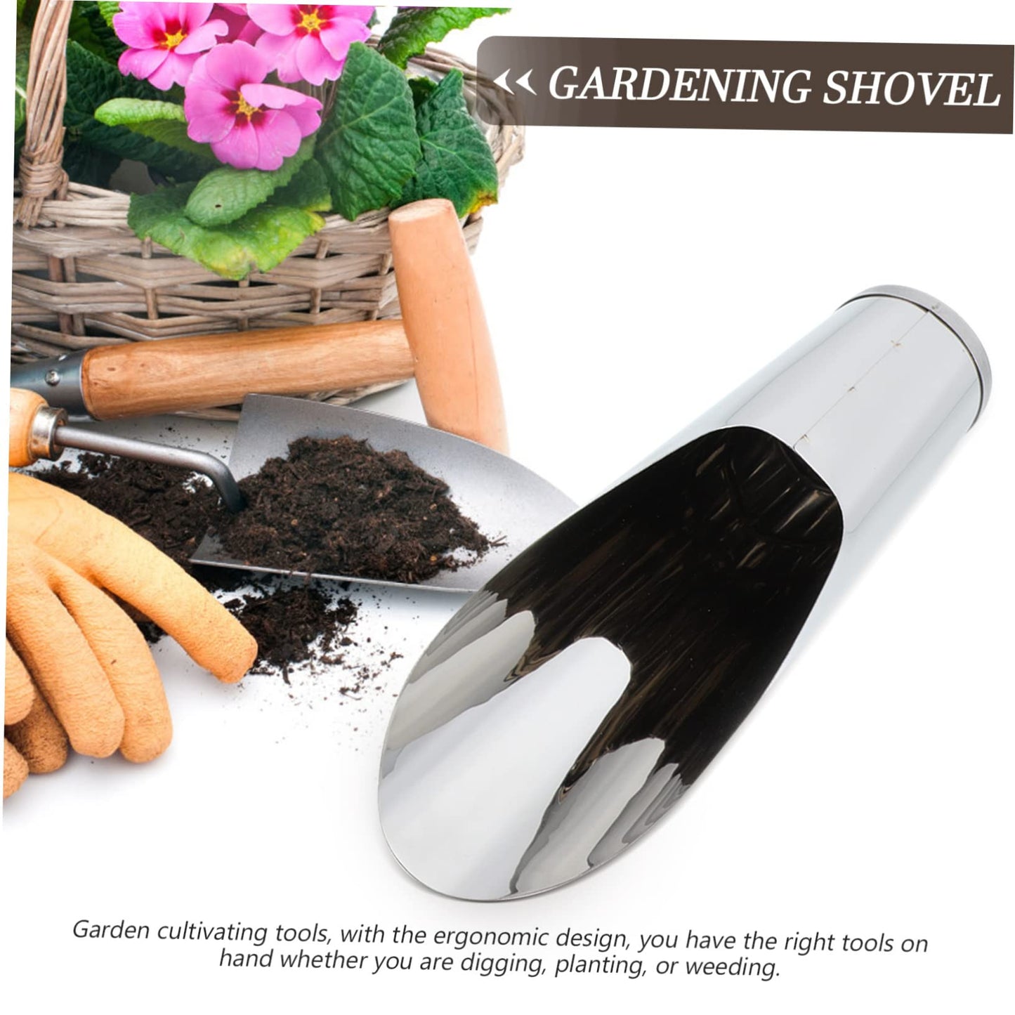 FUNOMOCYA Stainless Steel Gardening Scoop Small Soil Shovel Lightweight Handheld Planting Tool for Transplanting Potting Succulents Indoor Outdoor 6.69In